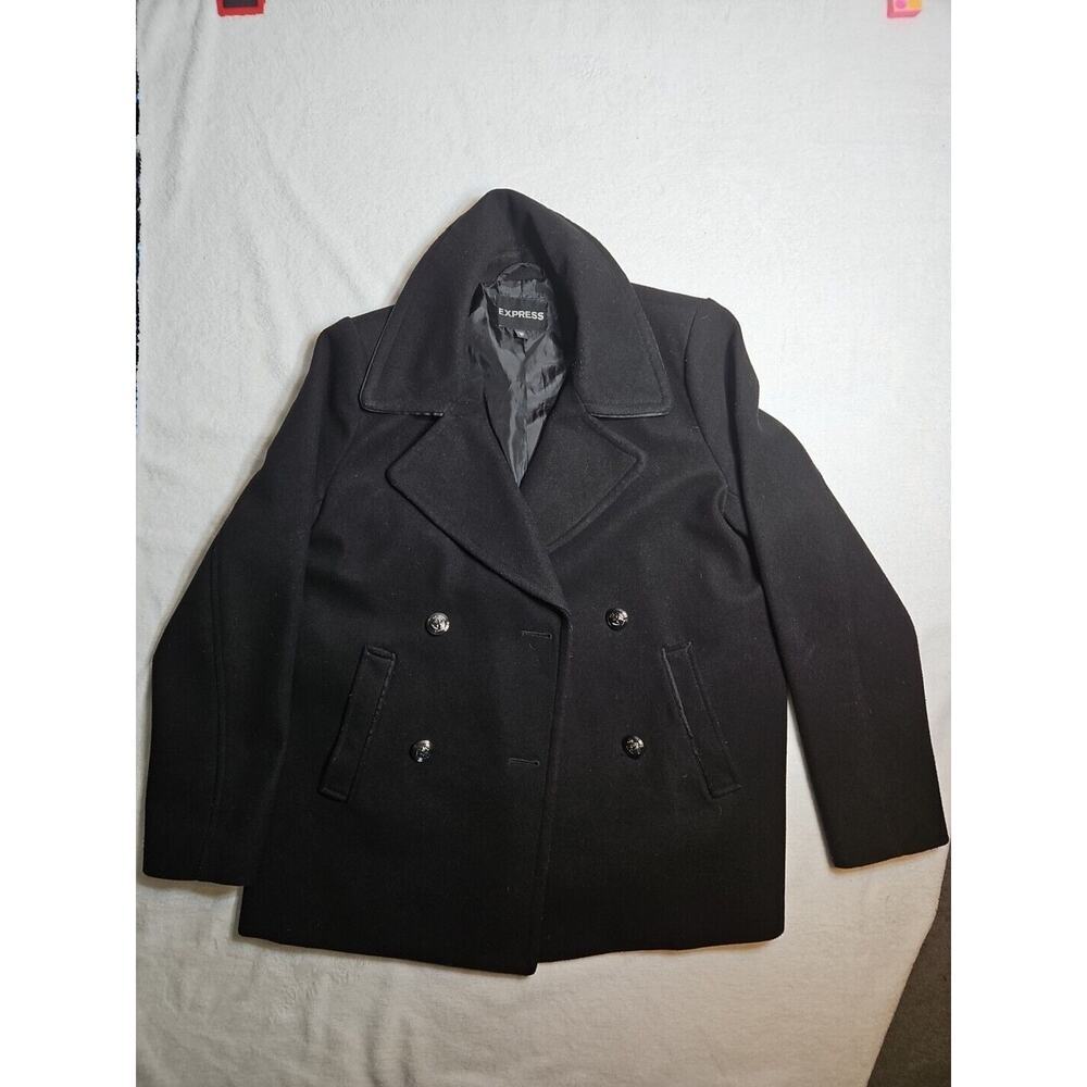 Express Coat Womens Small Pea Coat Wool Blend Double Breasted Black Outerwear